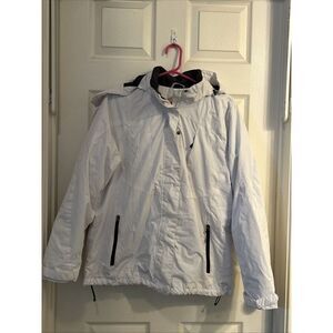 St. John's Bay Jacket Coat Mens L White Full‎ Zip Hood Water Repellent Outdoor